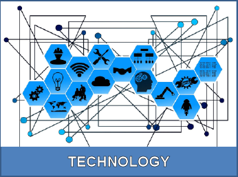 Technology with network and icons for technology areas plus human innovation