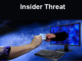 Insider Threat showing remote payoff of insider by outsider with arm through computer monitor