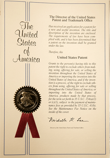 US Patent cover representing our 17 page  provisional filing